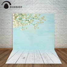 Allenjoy пастельный синий цвет белые цветы и деревянный пол весенний фон Свадебный фон или декор для детской фотосессии 2024 - купить недорого