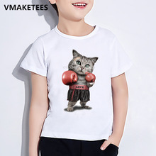 Детская летняя футболка для девочек и мальчиков, прочные боксеры Pugilism, футболка с принтом кота/собаки/Ленивец, Забавная детская одежда с животными, HKP2132 2024 - купить недорого