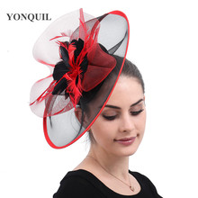 Elegant Bridal Wedding Veils Hats Facinators Black And Red Fancy Feathers Church Hair Clips Cocktail Derby Race Hair Accessories 2024 - buy cheap