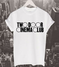 Duas portas do clube de cinema letras das mulheres t camisa de algodão casual engraçado camisetas para a senhora parte superior t rock preto branco cinza H-137 2024 - compre barato