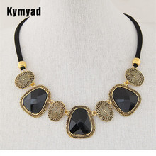 Kymyad Collier Femme Retro Jewelry Black Rope Chain Choker Necklaces Women Resin Stone Pendant Necklace Maxi Colar Necklaces 2024 - buy cheap