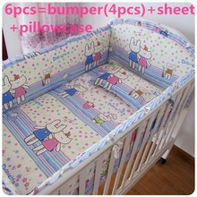 Promotion! 6PCS baby bedding crib set 100% cotton crib bumper baby cot sets  (bumper+sheet+pillow cover) 2024 - buy cheap