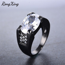 RongXing Big Oval White Cubic Zirconia Rings for Men Women Fashion Jewelry Vintage Black Gold Filled Birthstone Mens Ring RB0956 2024 - buy cheap