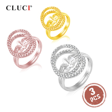 CLUCI 3pcs 925 Sterling Silver Rose Gold Rings for Women Silver 925 Pearl Ring Mounting Adjustable Open Zircon Ring SR2115SB 2024 - buy cheap