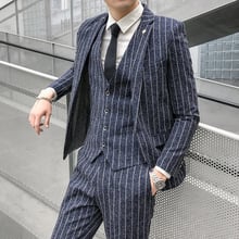 Wedding Dress Suits For Man Slim Fit Striped Suits High Quality Men Dress Formal wear Suits With Pants 2 pieces Casual Blazers 2024 - buy cheap