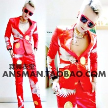 S-5xl 2021 Nightclub New Men's Clothing Show Time Red Crane Suits Men Fashion Plus Size Singer Costumes Formal Dress 2024 - buy cheap