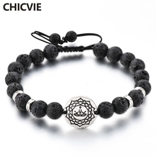 CHICVIE Silver Lotus Charm Bracelets Bangles For Men Women Black Onyx Natural Stone Bead Braided Adjustable Bracelet SBR180138 2024 - buy cheap