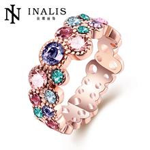 Conjunto de anillo de circonita de color amarillo y rosa para mujer, joyería de compromiso con diamantes de imitación, novedad de 2016 2024 - compra barato