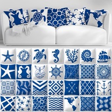 Наволочки для подушек ZENGIA Blue в морском стиле 45x45 см, геометрические диванные декоративные подушки, декоративные наволочки для подушек в морском стиле 2024 - купить недорого