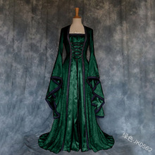 Mais tamanho medieval vestido celta do vintage manga longa suqare gola comprimento renascentista vestido gótico cosplay traje de halloween 2024 - compre barato