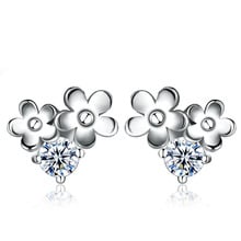 Genuine 925 Sterling Silver Stud Earrings For Women Flower CZ Stones Crystal Female Earrings Cubic Zirconia Bijoux 2024 - buy cheap