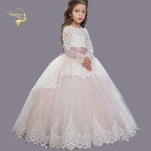 abito fiori Blush Pink Glitz Pageant Dresses for Girls Open Back Long Sleeves First Communion Dress Tutu Ball Gowns Baby Costume 2024 - buy cheap