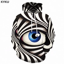 Мужская толстовка с капюшоном KYKU, черно-белая толстовка с 3D-принтом глаз, Готическая Повседневная зимняя одежда в стиле аниме 2024 - купить недорого