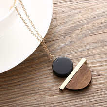 Geometric Circular Resin Wood Vintage Pendant Gold Alloy Chain Long Necklace Unisex Fashion Jewelry Pendant Necklace Free Ship 2024 - buy cheap