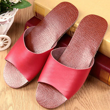 Solid Color Genuine Leather Couple's Summer Indoor Slippers Wood Floor Deodoran Anti-Slip Comfortable Home Shoes for Men&Women 2024 - buy cheap