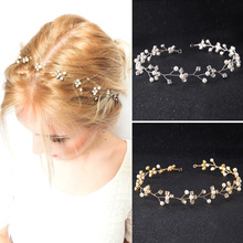 SLBRIDAL Handmade Clear Rhinestone Crystal Pearls Wedding Tiara Headband Hair Vine Bridal Headpiece Hair accessories Bridesmaids 2024 - buy cheap