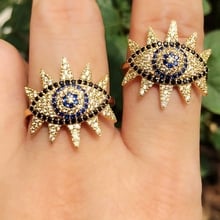 Luxury lucky Turkish Evil eye Rings for women Micro Pave Full Cubic Zirconia Gold color Blue Evil Eye Punk finger rings Jewelry 2024 - buy cheap