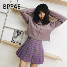 2018 New Women Harajuku England Style Casual Purple/Green Pleated Skirt Shorts Hot Sale High Waist Violet Plaid Mini Skirts 2024 - buy cheap