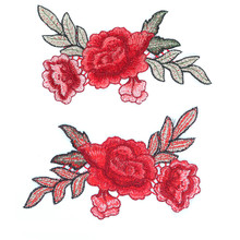 2Pcs/set Rose Flower Floral Collar Sew on Patch Cute Applique Badge Embroidered Fabric Sticker Bust Dress Garment Accessories 2024 - buy cheap