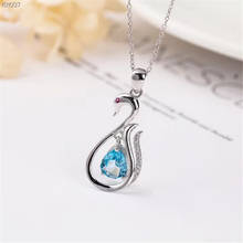fashionable simple-designed 925 sterling silver natural gemstone jewelry blue topaz necklace pendant for female party gift 2024 - buy cheap