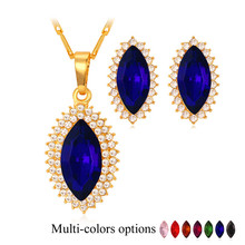 Conjunto de pendientes de collar de cristal austriaco azul/rojo/Verde/Negro Color oro joyería de moda para mujer PE465 2024 - compra barato