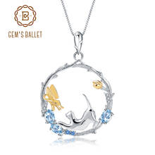 Женское Ожерелье GEM'S BALLET, подвеска-бутон из серебра 925 пробы с натуральным швейцарским синим топазом и бабочкой ручной работы 2024 - купить недорого