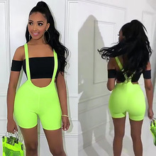 BKLD 2019 Women Summer Sexy Bodycon Shorts High Waisted Spaghetti Strap Shorts Clubwear Party Fashion Neon Green Overall Shorts 2024 - buy cheap