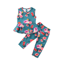 Emmababy наряды без рукавов для маленьких девочек Топ Футболка с цветочным принтом платье длинные брюки с цветочным принтом комплект одежды 2024 - купить недорого