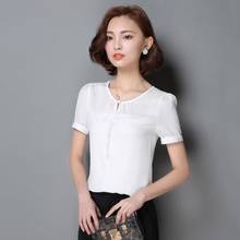 ROPALIA Women Chiffon Blouse Ladies Solid Elegant Blouses Short Sleeve OL Office Shirt Plus Size Pink White Yellow White Tops 2024 - buy cheap
