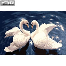 Full Square/Round Drill 5D DIY Diamond Two white swans 3D Embroidery Cross Stitch Mosaic Decor HYY 2024 - buy cheap