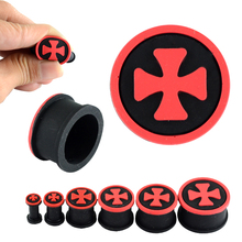 new style product black silicone ear expander with red cross winnower piercing ear tunnel ear plug fashion design body jewelry 2024 - buy cheap