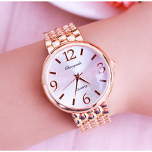 Reloj de pulsera de cuarzo para mujer, pulsera electrónica de lujo de acero inoxidable, oro rosa, resistente al agua, 2018 2024 - compra barato