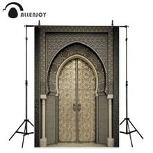 Allenjoy-fondo fotográfico de puerta arqueada, telón de fondo dorado vintage floral Damasco, 3D, edificio, exterior, photocall 2024 - compra barato