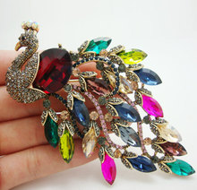 TTjewelry Top Vintage Luxury Peacock Multi-color Austrian Rhinestone Crystal Art Nouveau Bird Brooch Pin 2024 - buy cheap