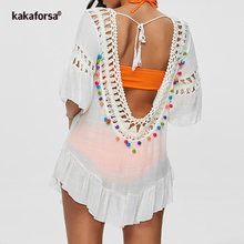 Kakaforsa-Pareo de Crochet para mujer, túnica con Espalda descubierta, Vestido de playa, traje de baño liso de punto, Túnica, 2020 2024 - compra barato