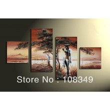 hand-painted oil wall art  African boat  tree beauty decoration  Landscape Framed canvas  oil painting 4pcs/set mixorde 2024 - buy cheap