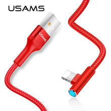 USAMS cabo dobra para o iphone cabo 8 90 graus 2A Rápido Cabo de Carregamento usb para o iphone X XS Max XR 7 8 6 5 5S cabo do carregador 2024 - compre barato