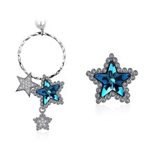 Women Asymmetrical Sterling Silver 925 Drop Earrings Crystals Stars Earrings S925 Hoop Dangle Stud Lady Earrings 2024 - buy cheap
