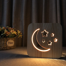 USB LED Stars Moon Night Light Novelty Wood Decorative Table Lamp for Bedroom Bedside Modeling Lamps Luminaria 2024 - buy cheap