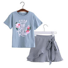 Summer Skirt Set for Teenage Girl Cotton Kids Clothes Baby Girls Flower Print T-shirts + Skirts Girl Set Teenage Girls Clothing 2024 - buy cheap