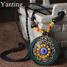 Yanting Vintage Long Necklaces For Women Colorful Stone Necklace Copper Alloy Round Pendant Necklace Handmade Ethnic Jewelry 034 2024 - buy cheap