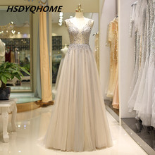 HSDYQHOME Elegant Beading Sleeveless Evening Dresses A-Line Crystal Tulle Long Prom Dress Sequines Evening Party gown 2024 - buy cheap