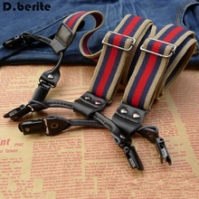 Mens Red Blue Beige Striped Braces Adjustable Six Clip-on Suspenders Adult Belt Strap Unisex Braces For Wedding Party BDXJ301 2024 - buy cheap