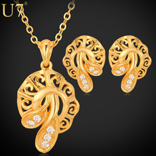 U7 strass moda jóias da moda da cor do ouro colar pingente brincos conjuntos de jóias para as mulheres do partido s514 2024 - compre barato