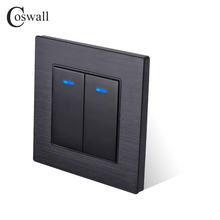 Coswall Luxurious Square Key 2 Gang 1 Way On / Off Wall Light Switch With LED Indicator Knight Black Aluminum Metal Panel 2024 - buy cheap