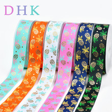 DHK 1'' 50yards Foil Gold Pineapple Printed Grosgrain Ribbon Accessory Hairbow Headwear Decoration Wholesale Craft DIY 25mm S870 2024 - buy cheap