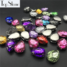 TopStone 100pcs 13x18mm Mix Colors TEARDROP D Claw Rhinestones Sew On Stone Drop acrylic Pointback fancy stone For garment dress 2024 - buy cheap