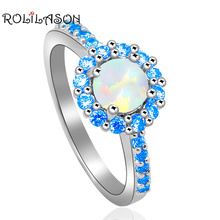 Mini anéis de joia com zircônia azul, anéis banhados a prata opala de fogo branca #6 #7 #7.5 #8 #8.5 #9 or712 2024 - compre barato