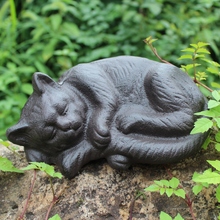 Estátua de gato antigo de ferro fundido, preto, estatueta de gato dormindo, decoração de jardim europeu, casa de fazenda, escultura rústica de gato, decoração 2024 - compre barato