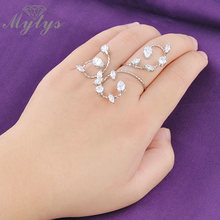 Mytys регулируемый размер 2 пальца кольцо для Для женщин высокое качество Циркон Кристалл творческие кольца модные Tendy Драгоценности R968 2024 - купить недорого